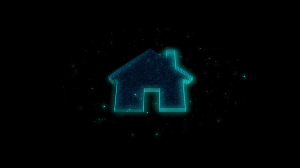 어두운 배경에 애니메이션 빛나는 하우스 아이콘의 디지털 일러스트 — 비디오