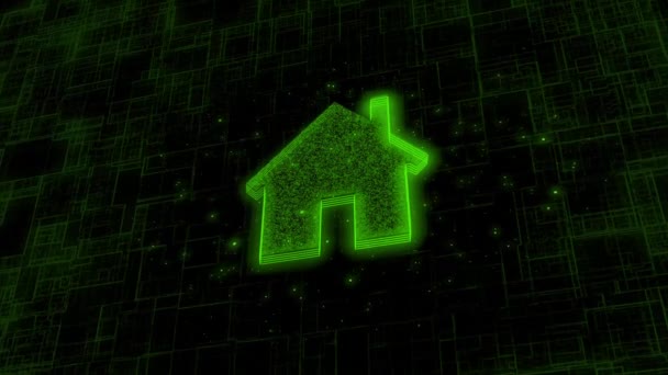 Digitale Illustration Eines Leuchtenden Neon Haus Symbols Animiert Auf Dunklem — Stockvideo