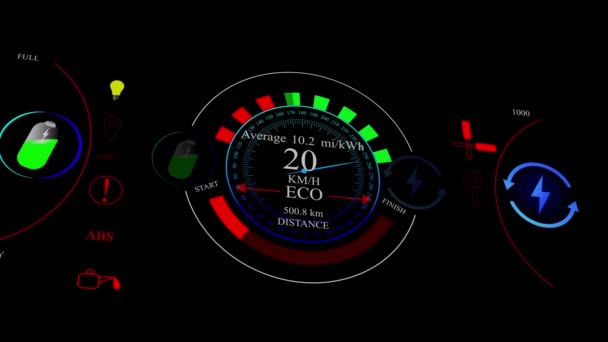 Das Digitale Tacho Armaturenbrett Des Geschwindigkeitsmessers Zeigt Auf Schwarzem Hintergrund — Stockvideo