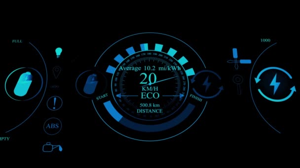 Cyfrowy Tachometr Licznika Prędkości Pokazuje Kilometry Samochodów Animowanych Czarnym Tle — Wideo stockowe