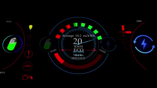 Digitale Snelheidsmeter Tachometer Dashboard Tonen Miles Van Auto Geanimeerd Zwarte — Stockvideo