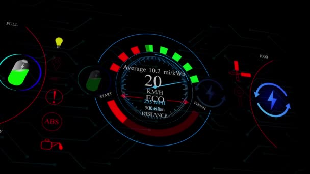 Misuratore Velocità Digitale Cruscotto Mostra Miglia Auto Animate Sfondo Nero — Video Stock