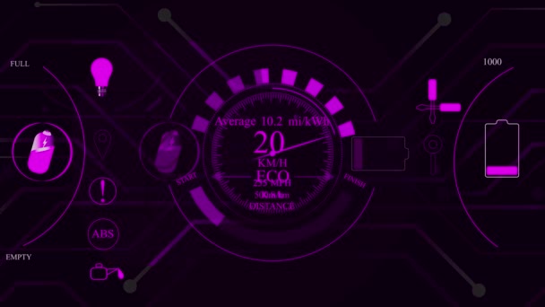 デジタル速度計タコメーターダッシュボードには 黒い背景でアニメーション化された車のマイルが表示されます Mz_738 — ストック動画