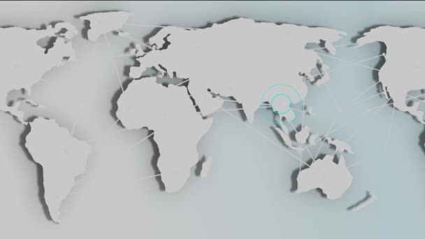 世界地図上のネットワークラインパターンの接続4Kアニメーション Mz_804 — ストック動画