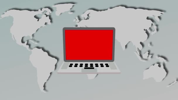 世界地図上のネットワーク通信接続線とラップトップディスプレイ上のパスワードコンセプトテキスト Mz_814 — ストック動画