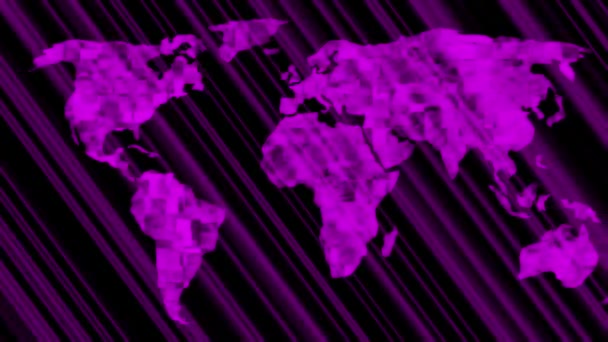 Notizie Sfondo Mappa Del Mondo Con Strisce Luminose Linea Animazione — Video Stock