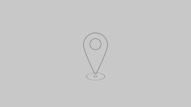 Jednoduchá Mapa Pin Ikona Černá Čára Bílým Pozadím Mz_869 — Stock video