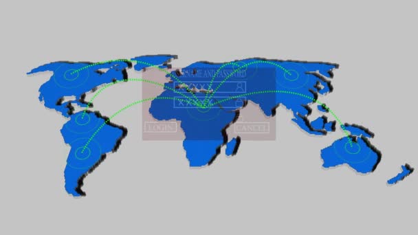 Koncepcja Logowania Logowanie Konta Wpisywanie Hasła Mapie Świata Łączącej Linię — Wideo stockowe