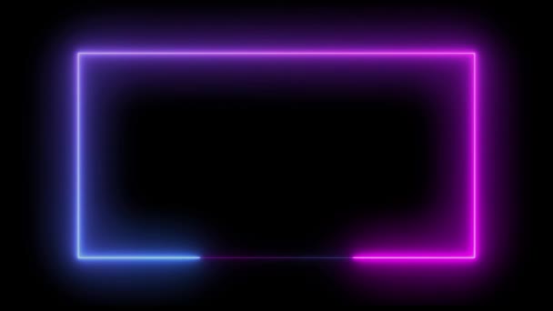 Gloeiend Neon Frame Met Levendige Kleuren Zwarte Achtergrond — Stockvideo