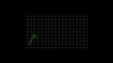 Veri eğilimi veya finansal büyüme kavramını gösteren kılavuz çizgileri olan siyah bir arkaplanda yeşil çizgi grafiği canlandırıldı.