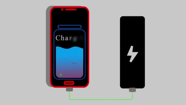 Smartfon Podłączony Banku Energii Wskaźnikiem Ładowania Ekranie Animowanym Szarym Tle — Wideo stockowe