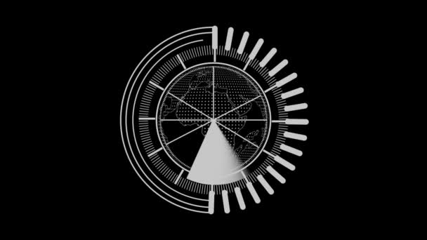 Abstrakt Futuristiskt Cirkulärt Gränssnitt Med Pjäs Symbol Centrum Animerad Svart — Stockvideo