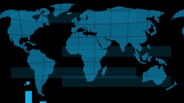 黒い背景にアニメーションされたグリッドグラフで地球ビジネスを輝かせる — ストック動画