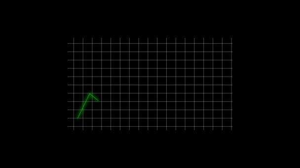 Wykres Zielonej Linii Animowany Czarnym Tle Liniami Siatki Przedstawiającymi Trend — Wideo stockowe