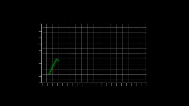 Green Line Graph Animated Black Background Grid Lines Depicting Data — Stock Video