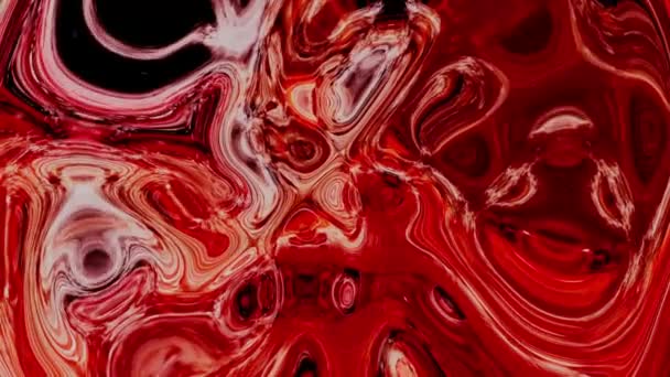 Geanimeerde Rode Witte Vloeistof Kunst Patroon Met Wervelende Gemarmerde Texturen — Stockvideo