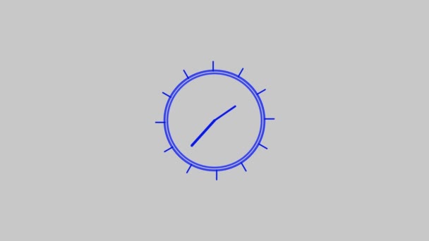 時間管理や時間厳守の概念を描いたグレーバックグラウンドのネオン輝く時計アイコン — ストック動画