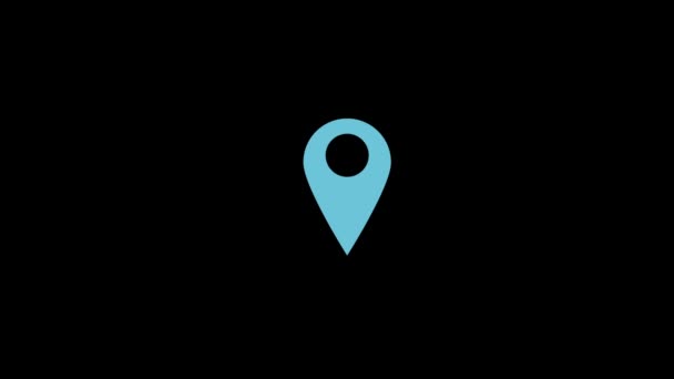 Neon Gloeiende Blauwe Locatie Pin Pictogram Geanimeerd Een Zwarte Achtergrond — Stockvideo