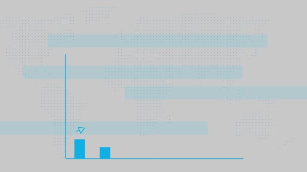 灰色の背景にアニメーションされたシンプルなブルーバーグラフは 矢印付きの上向きの傾向を示しています — ストック動画