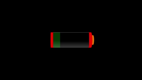 3D电池充电动画改变颜色从红色到绿色与百分比指示器 Mz_1124 — 图库视频影像