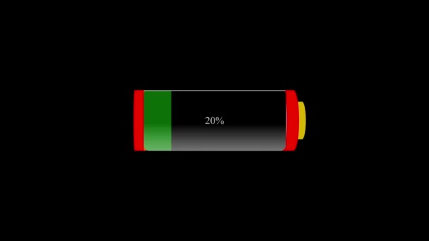 3D电池充电动画改变颜色从红色到绿色与百分比指示器 Mz_1125 — 图库视频影像