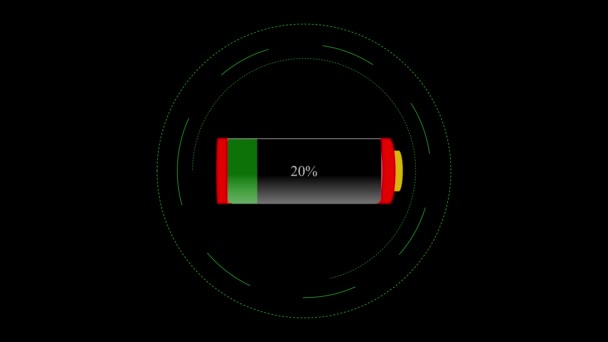 Batteriladdning Animation Ändra Färg Från Röd Till Grön Med Procentindikator — Stockvideo