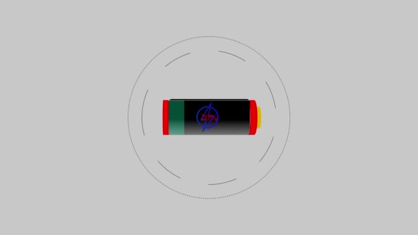 3D电池充电动画改变颜色从红色到绿色与百分比指示器 Mz_1129 — 图库视频影像