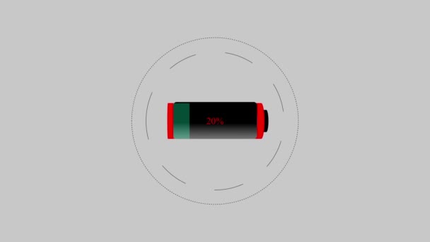 Nabíjení Baterie Animace Mění Barvu Červené Zelenou Ukazatelem Procenta Mz_1130 — Stock video
