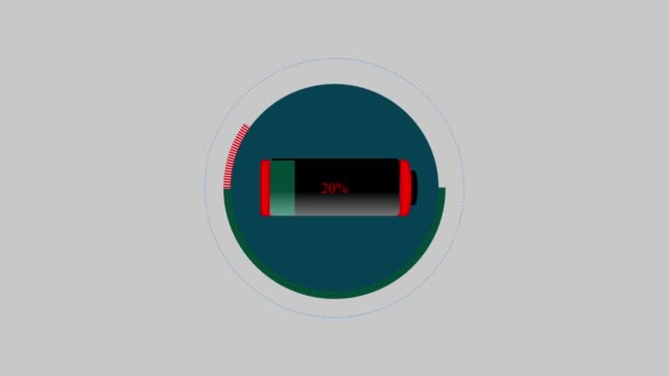 Animación Carga Batería Cambiando Color Rojo Verde Con Indicador Porcentaje — Vídeos de Stock