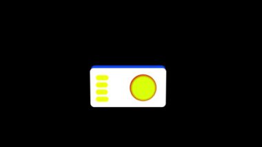 Siyah arkaplanda animasyonu olan sarı ve mavi bir radyo ikonunun minimalist çizimi.