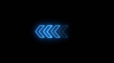 Siyah bir arkaplanda mavi renkte parlayan neon okların soyut ok video animasyonu. m _ 283