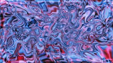 Mavi ve kırmızı renkli soyut sıvı desen canlı dalgalı bir dijital sanat animasyonu yaratıyor..