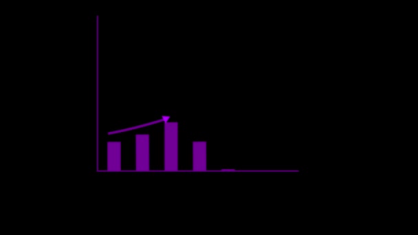 黒い背景にアニメーション化されたミニマリストの紫色のバーグラフ — ストック動画