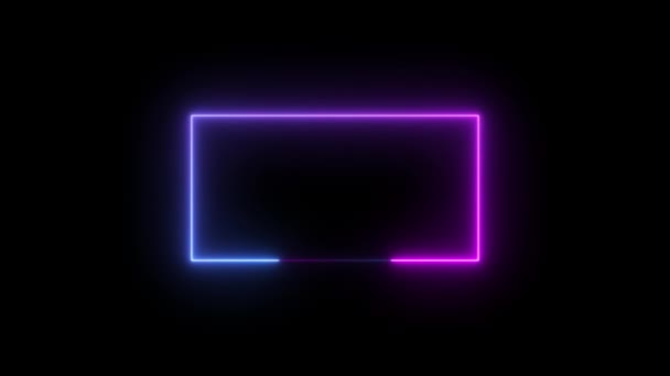 Neon Rectangle Frame Glowing Pink Blue Lights Icon Dark Background — Stock Video