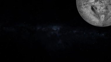 Kurgusal eris güneş yıldızlarla birlikte karanlık arka planda doğar. Eris Gezegeni 'nin ön görüntüsü. m_494