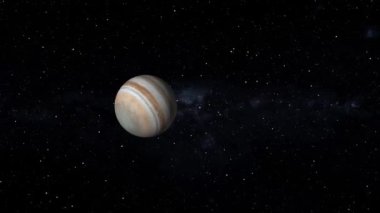 Uzay temalı arka plan için ideal yıldızlı gökyüzüne karşı canlandırılmış Jüpiter 'i andıran huzurlu bir görüntü..