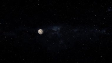 Uzay temalı arka plan için ideal yıldızlı gökyüzüne karşı canlandırılmış Jüpiter 'i andıran huzurlu bir görüntü..