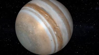 Uzay temalı arka plan için ideal yıldızlı gökyüzüne karşı canlandırılmış Jüpiter 'i andıran huzurlu bir görüntü..