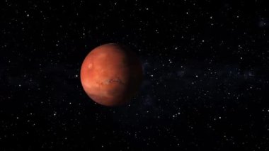 Mars 'ın yıldızlı gökyüzü arka planına karşı canlandırılmış dijital çizimi.