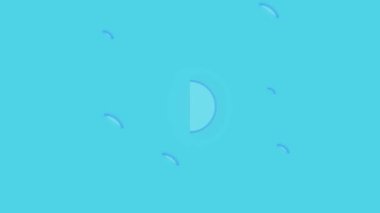 Soyut mavi arkaplan çeşitli beyaz daireler ve yarı daireler ile canlandırılarak minimalist bir desen oluşturulur.