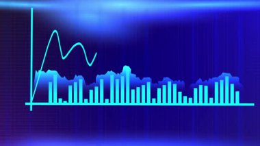 Karanlık bir arkaplanda neon mavi ışık simgesine sahip soyut dijital dalga formu,