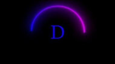Siyah arkaplan üzerinde neon ışık efektli soyut harf D.