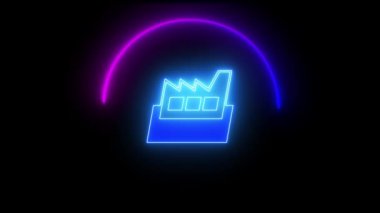 Koyu arkaplanda parlak efektli neon mavi fabrika simgesi.