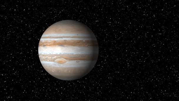 Animowana Planeta Jowisza Tle Gwiaździstego Nieba Szczegółowa Powierzchnia Planety — Wideo stockowe
