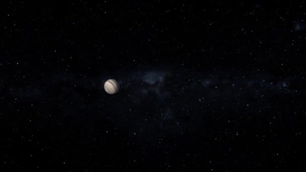 在以空间为主题的背景的星空理想的映衬下 一颗类似于动画木星的行星的宁静图像 — 图库视频影像
