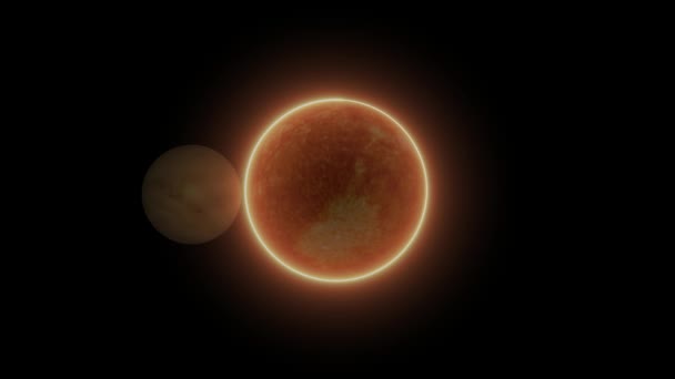 Animated Digital Illustration Glowing Red Sun Bright Halo Dark Background — Stock Video