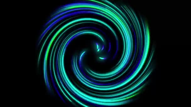Espirales Luz Neón Azul Verde Abstractos Animados Sobre Fondo Negro — Vídeo de stock
