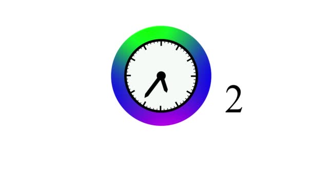 白い背景にアニメーションされたカラフルな時計アイコン — ストック動画