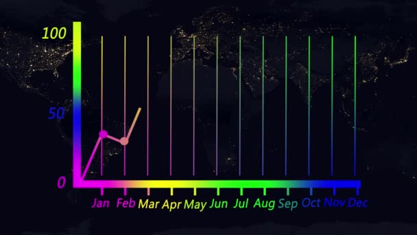 Koyu Arkaplanda Renkli Çizgi Grafik Simgesi Canlandırıldı — Stok video