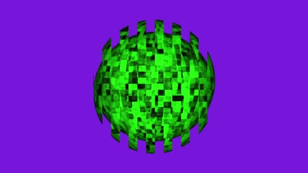 Abstrakte Grüne Pixelige Kugel Animiert Auf Violettem Hintergrund Digitales Konzept — Stockvideo